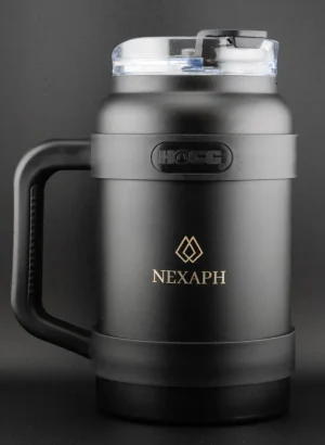 Nexaph matte black 50oz insulated jug with handle and clear lid