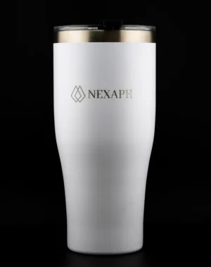 Nexaph 32oz white insulated coffee caddy tumbler with clear lid
