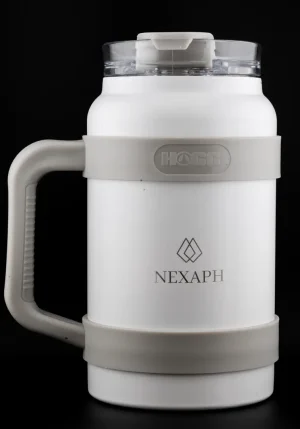 Nexaph 50oz white insulated jug with clear lid and side handle